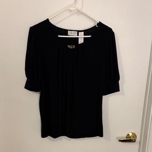 Elegant Black Blouse with Pleated Sleeves